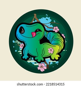 lizard illustration design with japanese style background and logo