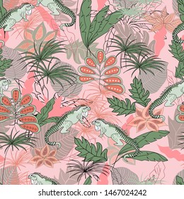lizard in the jungle pattern seamless design graphic