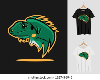 Lizard logo mascot design with t-shirt . Lizard head illustration for sport team and printing t-shirt