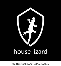Lizard logo vector. Logo about protection from lizard. Lizard and shield illustration.