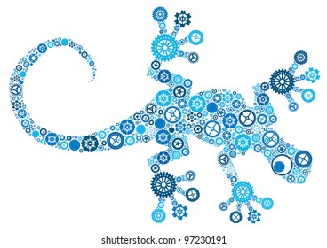 Lizard made of cogs, nuts and bolts.