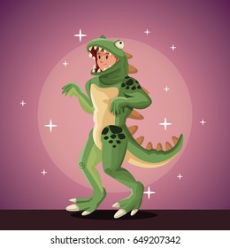 lizard man costume party in spotlight background with bright