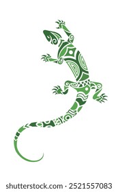 Lizard Maori style. Tattoo sketch or logo. Green on white background.