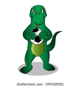 lizard mascot cartoon holding soccer ball vector template