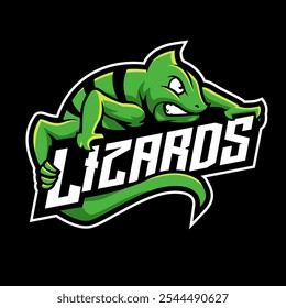 Lagarto mascote esporte logotipo design. Ilustração do logotipo do vetor do mascote do réptil do lagarto