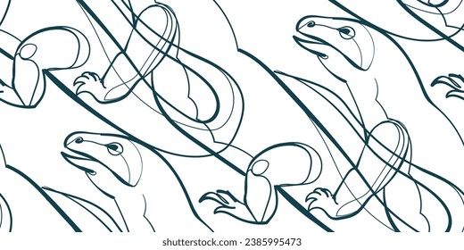 naturaleza lagarto fauna silvestre artística inmaterial vector de tinta de una línea patrón mano 