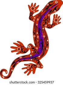 The lizard with a pattern, a reptile an iguana, creeps on top, a gecko with drawing, a skin with flowers, an animal a vector, the line on a back, the wild nature kowtowing a creature, exotic fauna, 
