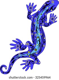 The lizard with a pattern, a reptile an iguana, creeps on top, a gecko with drawing, a skin with flowers, an animal a vector, the line on a back, the wild nature kowtowing a creature, exotic fauna, 
