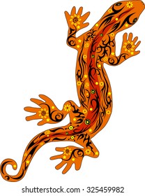 The lizard with a pattern, a reptile an iguana, creeps on top, a gecko with drawing, a skin with flowers, an animal a vector, the line on a back, the wild nature kowtowing a creature, exotic fauna, 
