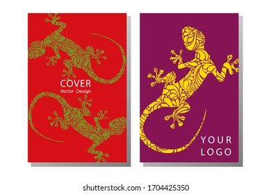 Lizard patterned cover. Gentle colors.  Landscape invitation. .  A4 cover vector EPS-10 sample image with Gradient Mesh.