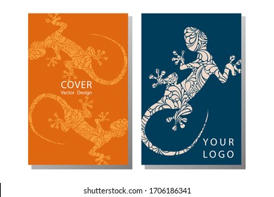 Lizard patterned cover. Gentle colors.  Landscape invitation concept.