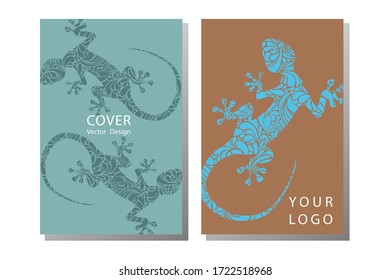 Lizard patterned cover. Gentle colors.  Landscape invitation.
