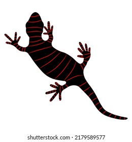 Lizard reptile gecko black and colour stripes silhouette vector illustration. Simple black silhouette illustration isolated on white background. Template for books, stickers, posters, cards, clothes.