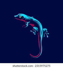 Lizard Reptilienlinie Popart Potrait Logo bunt Design mit dunklem Hintergrund. Abstrakte Vektorgrafik. Einziger schwarzer Hintergrund für T-Shirt, Poster, Kleidung.