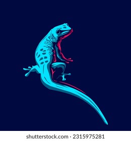 Lizard Reptilienlinie Popart Potrait Logo bunt Design mit dunklem Hintergrund. Abstrakte Vektorgrafik. Einziger schwarzer Hintergrund für T-Shirt, Poster, Kleidung.