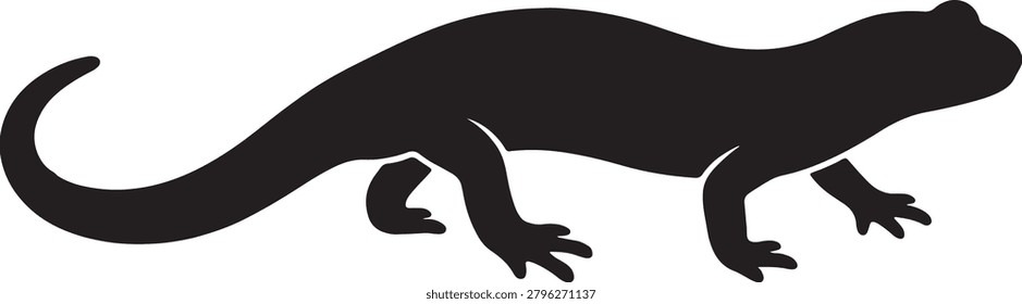Lizard reptile, long tail, claws, skin. Animal vector.