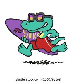 Lizard running with surfboard