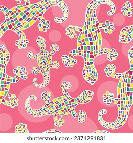 Lizard seamless pattern background. Pink colors.