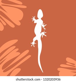 Lizard. The shadow of the lizard and the leaves shine through the glass. T-shirt print Emblem. Symbol.
