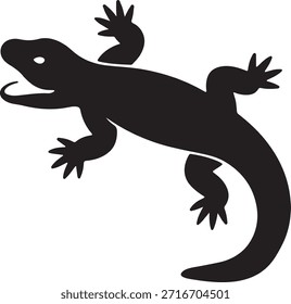 Lagarto silhueta rastejando pose, arte vetor réptil preto simples