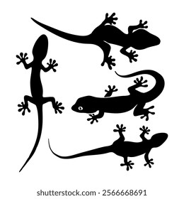 Lizard Silhouette Set Minimalist Black Gecko and Reptile Illustrations