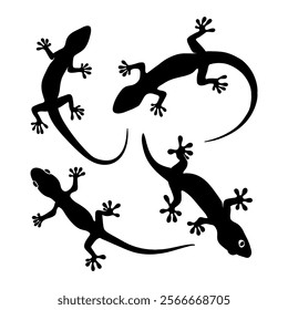 Lizard Silhouette Set Minimalist Black Gecko and Reptile collection