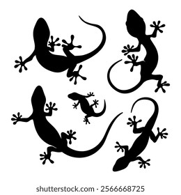 Lizard Silhouette Set Minimalist Black Gecko and Reptile