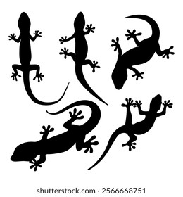 Lizard Silhouette Set Minimalist Black Gecko and Reptile logo icon