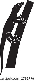 Lizard silhouette vector, reptile climbing tree, wild animal.
