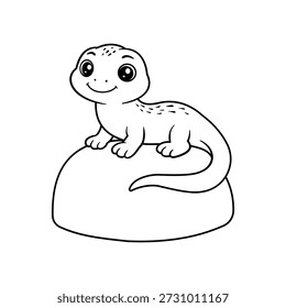 Lagarto se sienta en la roca con cara amistosa y ojos Grandes