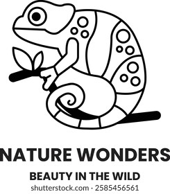 A lizard is sitting on a branch in the style of sign illustrations
