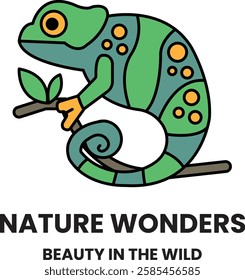 A lizard is sitting on a branch in the style of sign illustrations
