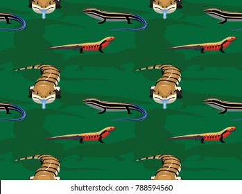 Lizard Skink Set Cartoon Seamless Wallpaper