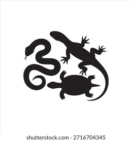 Conjunto de silueta de lagarto y serpiente, diseño de Vector de reptil negro plano