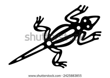 Lizard symbol of ancient Mexico. Decorative Aztec clay stamp motif, showing Cuetzpalin, the Trickster and provider of tonalli, the Shadow Soul, as it was found in pre-Columbian Veracruz. Vector.