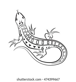 Lizard , tattoo, black and white vector  illustration.