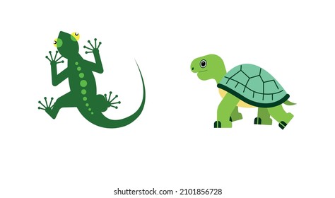 Lizard and tirtle vector flat icon. 