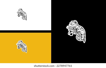 lizard with tree vector line art flat design
