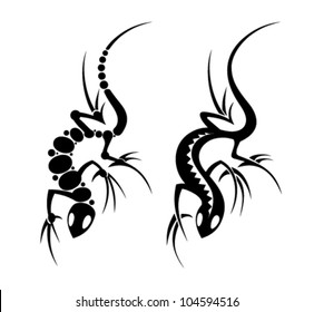 Lizard tribal tattoo art set.