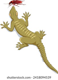 A lizard trying to catch a cockroach with its tongue svg