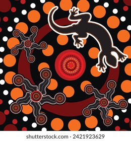 Lizard vector, Aboriginal art background with lizard.