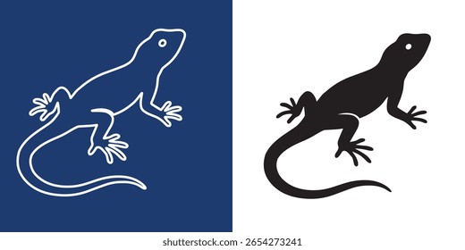 lizard vector silhouette Black and white isolated