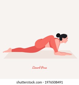 Lizard Yoga pose- Utthan Pristhasana. Young woman practicing yoga  exercise. Woman workout fitness, aerobic and exercises. Vector Illustration.