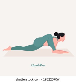 Lizard Yoga pose. Young woman practicing yoga  exercise. Woman workout fitness, aerobic and exercises. Vector Illustration.