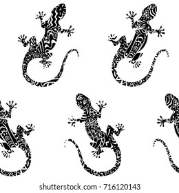 Lizards - black and white ornamental pattern