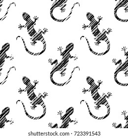 Lizards - Grunge Pattern With Diagonal Shading Stylized Animals