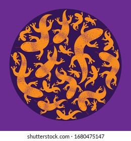 Lizards round composition in a circle vector design illustration, horror and disgusting creatures.