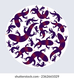Lizards round composition in a circle vector design illustration, horror and disgusting creatures.
