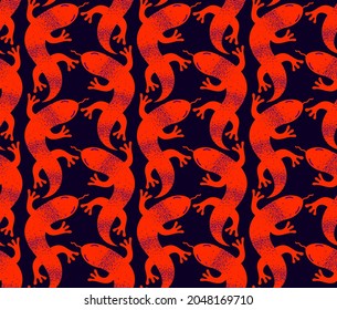 Lizards seamless textile, vector background with a lot of reptiles endless texture, stylish fabric or wallpaper design, dangerous wild animals.
