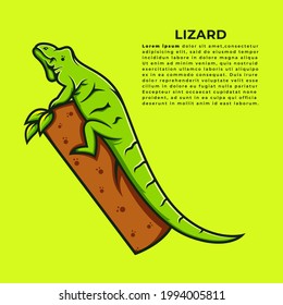 Lizards, small green reptiles, common species of lizards. Cartoon illustration animal vector
